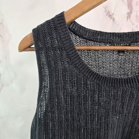 Talbots Sweater Vest Womens Large P Black Open Knit Lightweight Cover Up Capsule - Picture 2 of 10